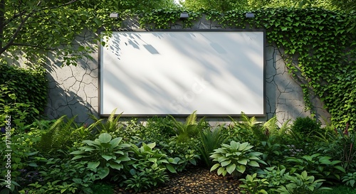 Blank Outdoor Billboard Surrounded by Lush Greenery.