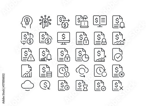 vector outline icons Accounting (Advanced) accounting smart accounting ai accounting auto accounting manual2 accounting synced accounting unsynced accounting monitor accounting track.