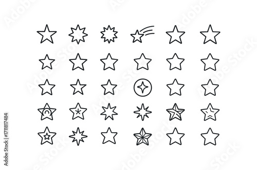 vector outline icons Stars (Types) five point six point seven point eight point nine point ten point shooting star glowing star bright star small star big star white star gold star silver.