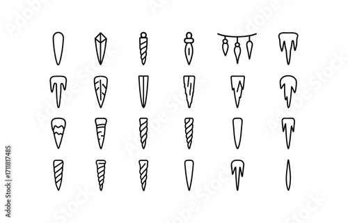 vector outline icons Icicles (Decorations) glass icicle crystal icicle plastic icicle neon icicle light icicle glitter icicle painted icicle carved icicle wooden icicle clay icicle paper.