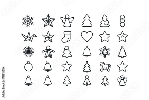 vector outline icons Christmas Crafts (Handmade) paper snowflake paper star paper angel paper tree paper chain origami crane origami star felt stocking felt tree felt heart felt star yarn.