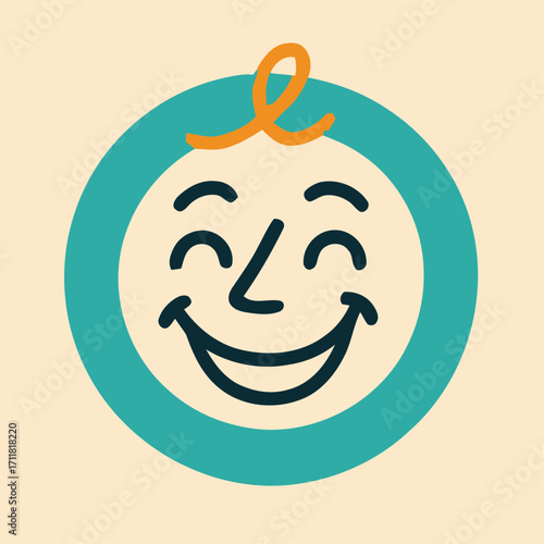 Adorable and cheerful character icon representing pure joy and contentment, a simple isolated graphic design element