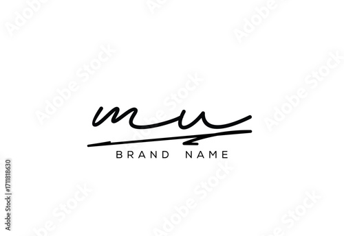 MU letter elegant cursive beauty handwriting logo.