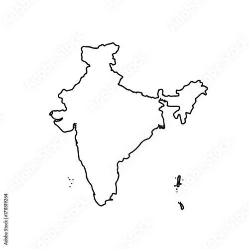 A simple 2D flat vector illustration featuring the distinct geographical outline of India cleanly presented on a bright, uncluttered white background.