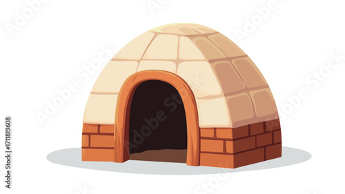 A digital illustration of a cartoon-style igloo-shaped house. The structure is predominantly beige or light tan, appearing to be made of large, uniformly-sized blocks or stones.  