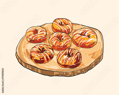 Pumpkin Donuts on Wooden Board Illustration