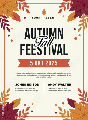 Autumn fall festival flyer, minimalist