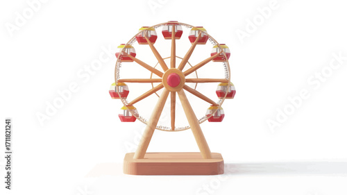 A digital rendering of a miniature ferris wheel against a white background. The model is low-poly, showing simple shapes and colors.  The ferris wheel is primarily light brown/beige and features