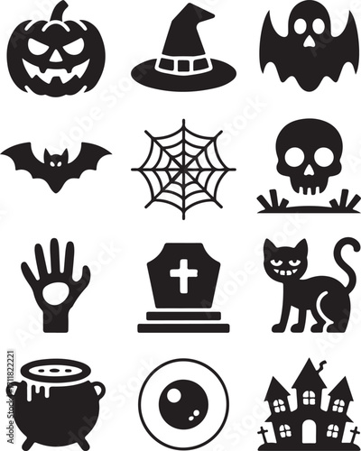 Spooky Halloween icons for festive designs