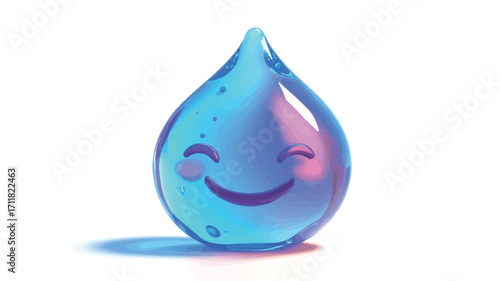 A digital illustration depicting a stylized 3D rendered water drop. The drop is predominantly blue with hints of pink and purple, exhibiting a glossy and transparent appearance.
