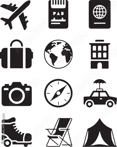 Travel icons for adventure and exploration planning