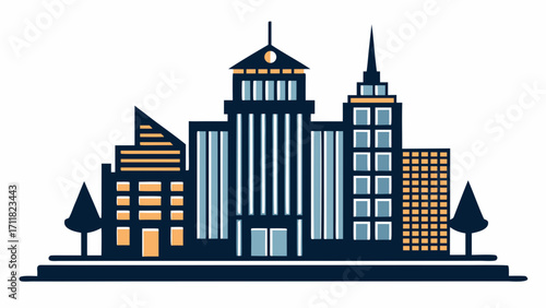 Vector art of modern city skyline illustration with various buildings and architectural styles, showcasing a contemporary urban landscape