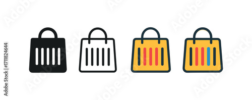 Vector icon shopping same pose same proportions four styles black solid glyph outline minimal flat multicolor filled cartoon flat shaded.