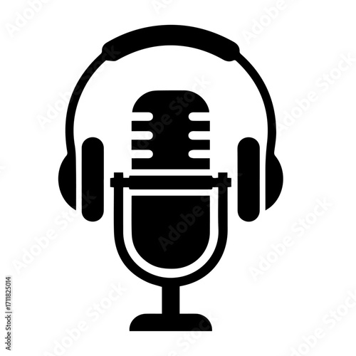 Podcast Microphone with Headphones – Audio Recording Silhouette Icon