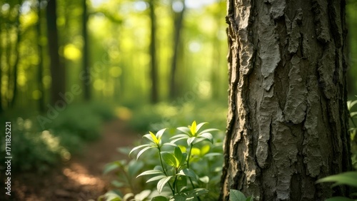 Close up of pine tree trunks in the forest