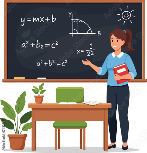teacher in front of blackboard