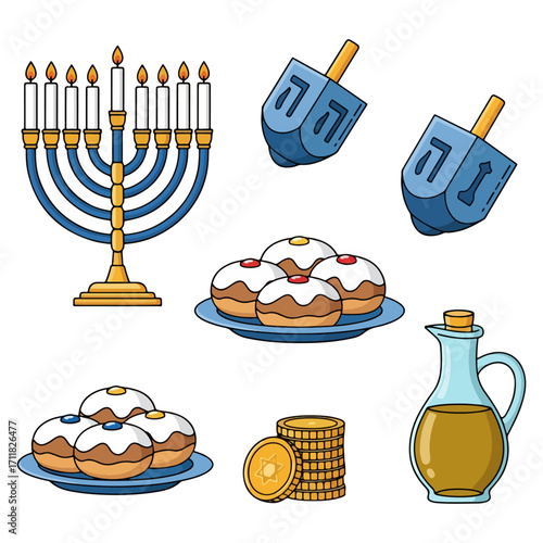 Hanukkah vector icon set