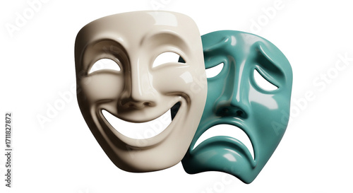 Isolated Comedy Tragedy Masks Symbolizing Theatre and Entertainment, Performing Arts Masks