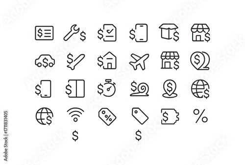 vector outline icons Price Comparison (Types) pricecompare product pricecompare service pricecompare plan pricecompare package pricecompare phone pricecompare laptop pricecompare car.