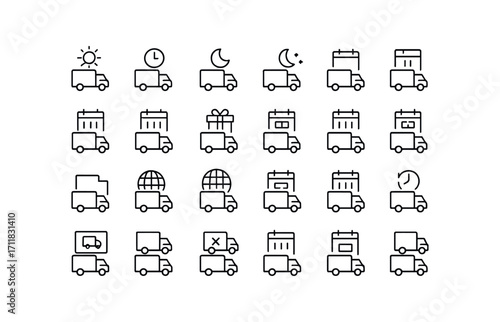 vector outline icons Delivery Slot (Types) deliveryslot morning deliveryslot noon deliveryslot evening deliveryslot night deliveryslot weekday deliveryslot weekend deliveryslot holiday.
