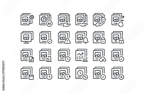 vector outline icons Media Library (Advanced) medialibrary smart medialibrary ai medialibrary auto medialibrary manual medialibrary synced medialibrary unsynced medialibrary monitor.