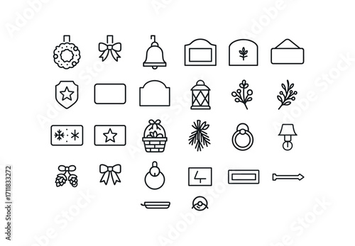 vector outline icons Doorways (Decorations) wreath hook bow hanger bell hanger garland swag star plate name plate welcome sign season sign doormat snow doormat star lantern pair candle pair.