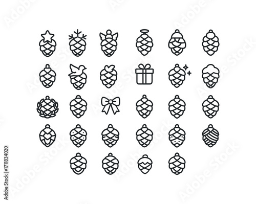 vector outline icons Pinecones (Decorations) cone star cone snow cone angel cone bell cone crown cone cross cone dove cone gift cone stocking cone tree cone wreath cone ribbon cone bow cone.