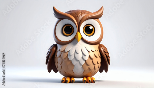 Cartoonish owl 3D icon cute playful bird illustration isolated on clean white background perfect for apps logos graphics decor