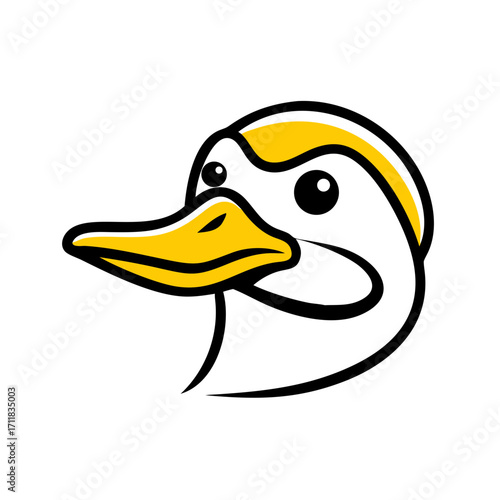 Minimalist yellow duck beak and head silhouette against a solid black background abstract graphic design element