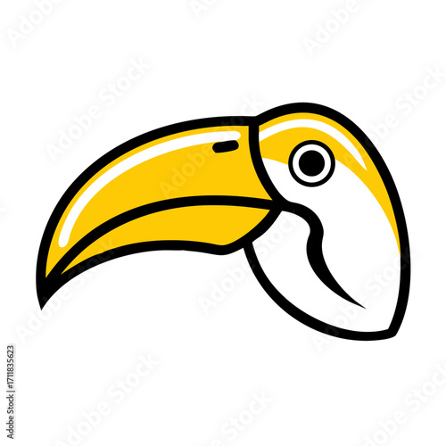 Stylized graphic illustration of a toucan s bright yellow beak and silhouette against a solid black background