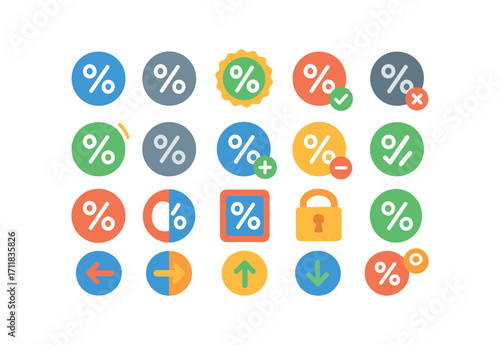 colorful flat vector icons Interest Rate (Basic) interest icon interest new interest old interest valid interest invalid interest active interest inactive interest add interest remove.