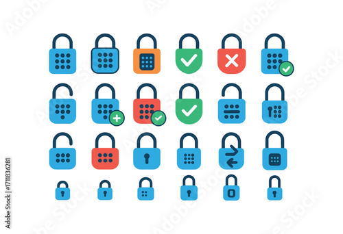 colorful flat vector icons Digital Lock (Basic) digitallock icon digitallock new digitallock old digitallock valid digitallock invalid digitallock active digitallock inactive digitallock.