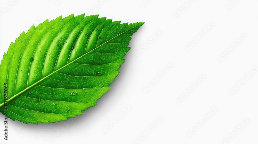 Obraz premium Close-up of a vibrant green leaf with water droplets