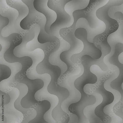 Seamless abstract pattern of soft interlocking wavy gray shapes with three dimensional appearance