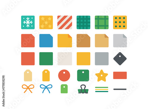 colorful flat vector icons Wrapping Station (Decorations) pattern snow pattern star pattern stripe pattern plaid pattern dots matte paper glossy paper foil paper kraft paper linen paper red.