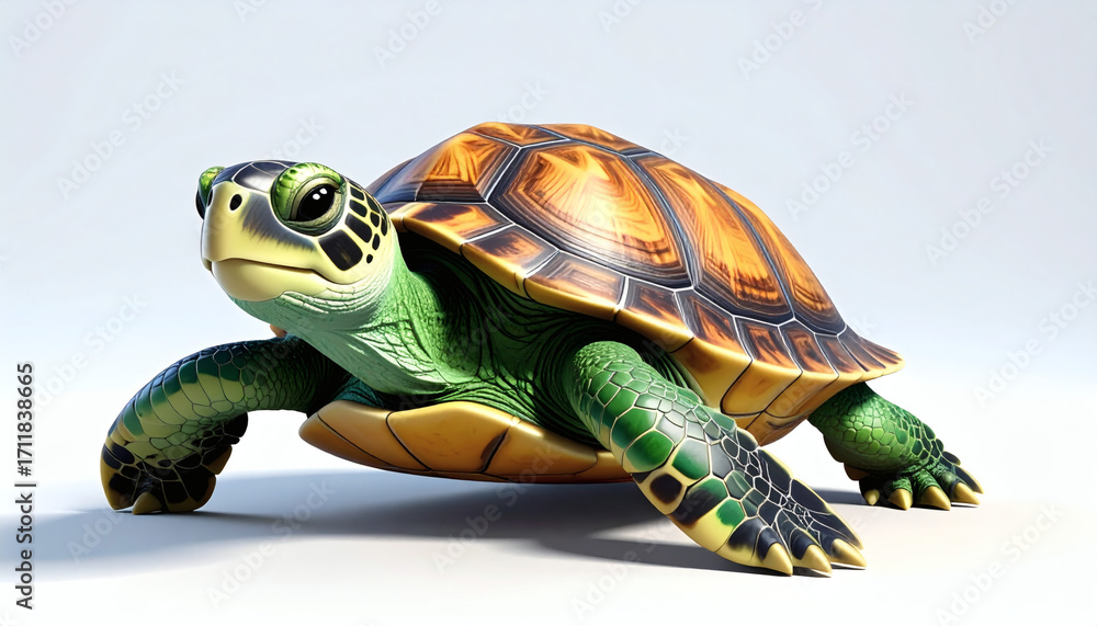 Obraz premium Cartoonish turtle 3D icon cute playful reptile animal illustration isolated on clean white background perfect for apps logos graphics decor