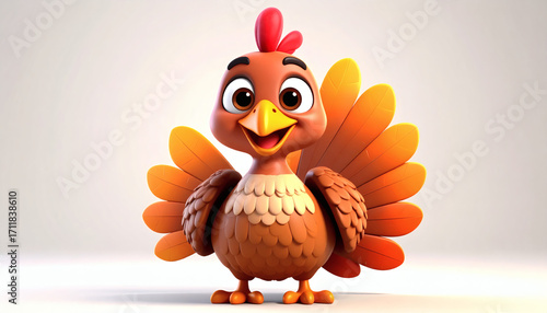 Cartoonish turkey 3D icon cute playful bird illustration isolated on clean white background perfect for apps logos graphics decor