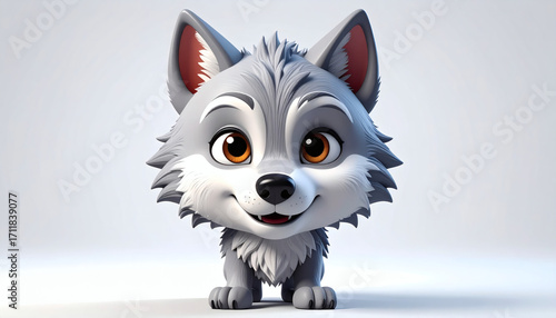 Cartoonish wolf 3D icon cute playful wild animal illustration isolated on clean white background perfect for apps logos graphics decor
