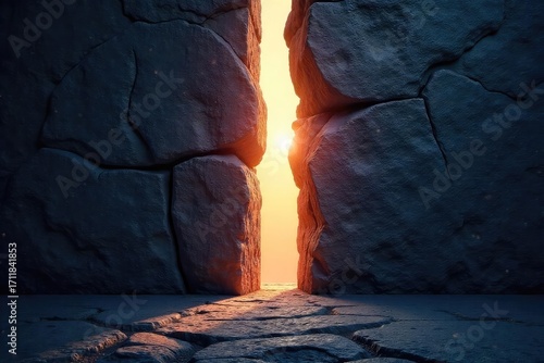 A soft, ethereal glow emanates from a crack in a dark stone wall, symbolizing hope and spiritual awakening Perfect for meditation, mindfulness, and spiritual themes , bright, meditation