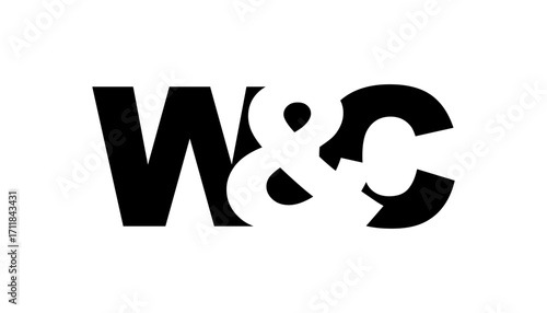 WC logo design in bold style. Black white identity symbol. Modern typography emblem. Corporate branding icon.