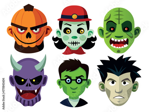 Halloween monster masks vector pack scalable illustration for spooky fun and design projects