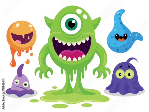 Scary cute cartoon halloween monsters vector set scalable eps illustration