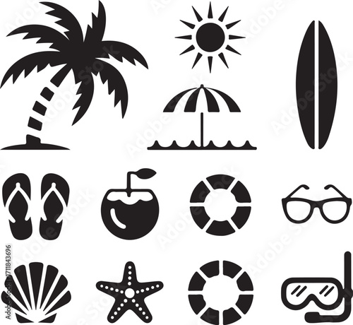 Summer vacation icons create a fun getaway mood
