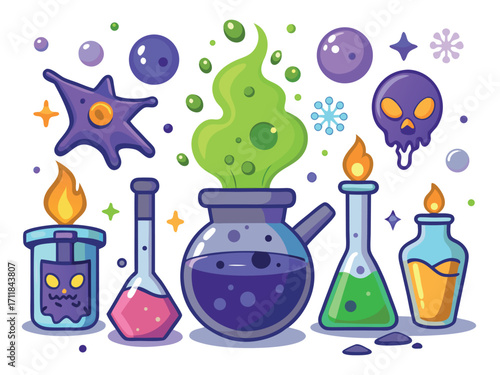 Halloween potion vector illustration pack spooky bubbling brews and magical elixirs