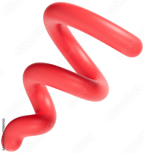 3D Playful red spiral shape, creative graphic abstract form isolated clipart. Render of geometric modern y2k illustration