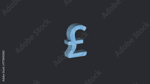 Minimal 3D render of the British pound sterling (£) symbol on a dark background with soft lighting, representing the UK economy, finance, and banking.