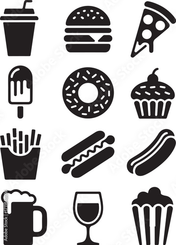 Fast food favorites icons for restaurant menu design