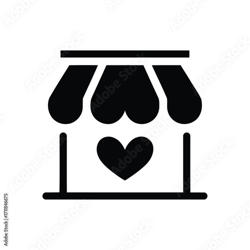 Love storefront icon with heart symbol. love heart shop