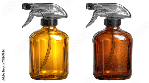 Two glass spray bottles, amber and brown, side-by-side