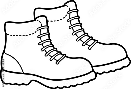Outline Drawing of Snow Boots with Laces Winter Footwear Vector Illustration, Winter Boots Line Art Vector, Snow Shoes Outline Illustration, Cozy Winter Footwear Minimal Line Art Vector